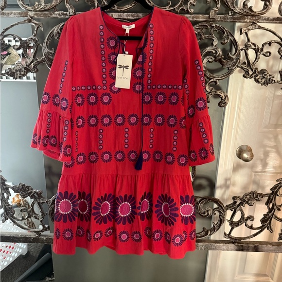 Tyler Boe Flame Dress with Floral Embroidery - Picture 1 of 5